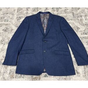 Alan Flusser Blazer Jacket Mens L Blue Wool Single Button Up Sport Coat Preppy
